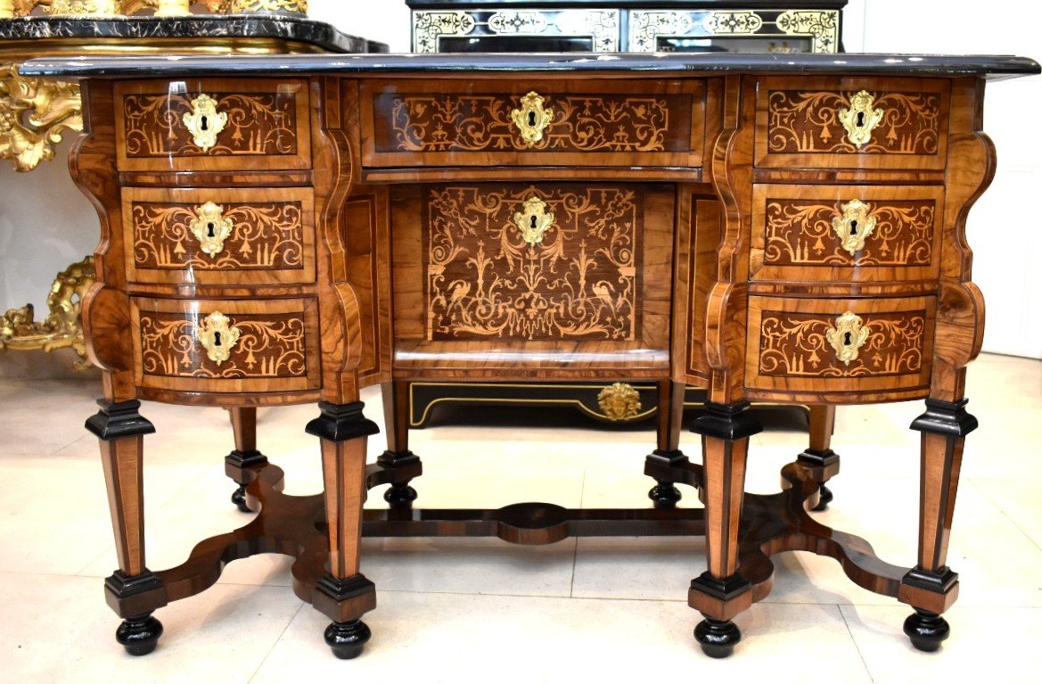 Mazarin Desk In Marquetry Louis XIV XVII Period