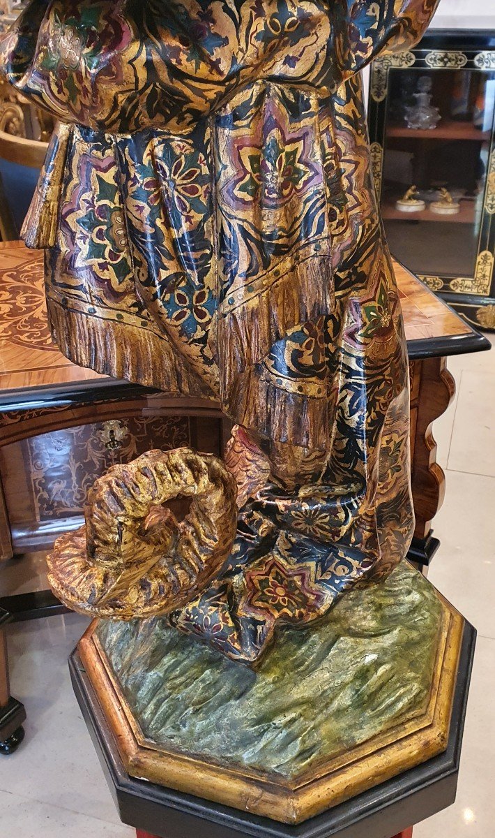 Jardinière "Sirène" En Bois Sculpté Polychrome Venise XIX ème -photo-4