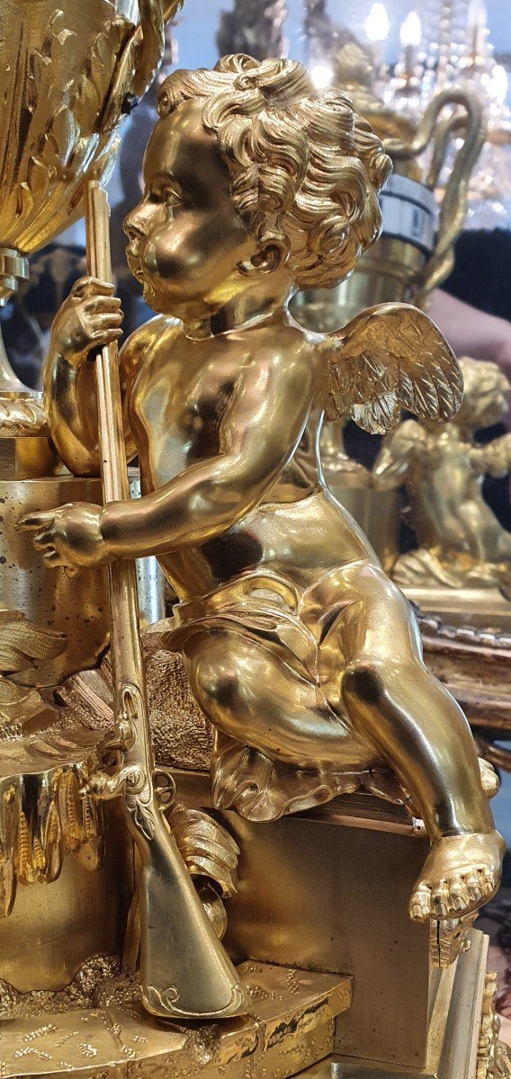 Importante Pendule Tournante En Bronze Doré "Aux Angelots"Epoque Louis XVI XVIII ème-photo-4