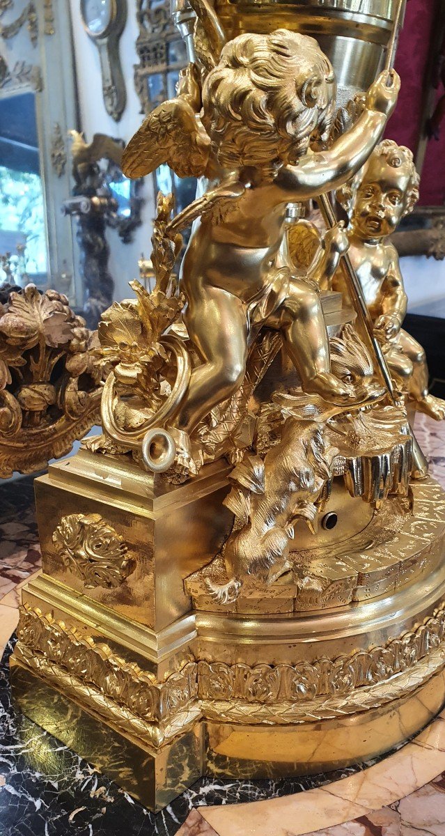 Importante Pendule Tournante En Bronze Doré "Aux Angelots"Epoque Louis XVI XVIII ème-photo-3