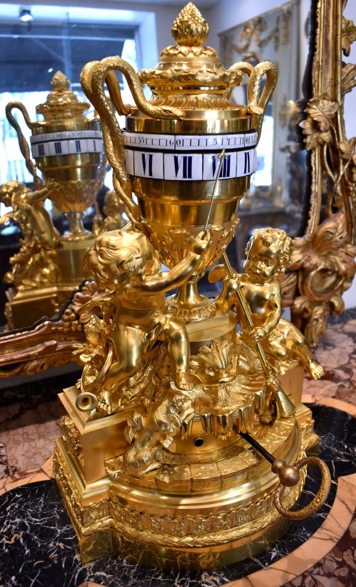 Importante Pendule Tournante En Bronze Doré "Aux Angelots"Epoque Louis XVI XVIII ème-photo-7
