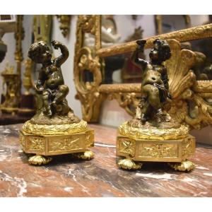 Pair Of Putti In Bronze After Clodion XIX