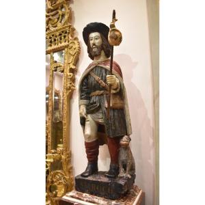 Large Sculpture Of "saint Roch" Polychrome XVIII Th