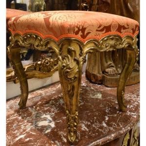 Tabouret En Bois Sculpté Et Doré Italie Fin XVIII ème 