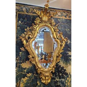 Large Mirror In Carved And Gilded Wood Venice XIX