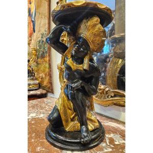 Sellette "au Nubien" En Bois Sculpté Venise XIX ème 