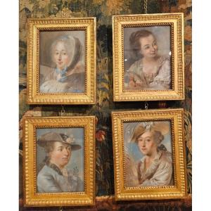 Suite Of Four "pastel" Portraits Late 18th Century