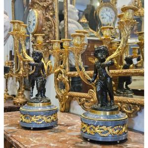 Pair Of Important Candelabra After Claudion Napoleon III Period 19th Century