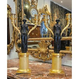 Paire De Candélabres "Aux Vestales" Epoque Empire Début XIX ème 