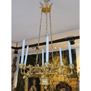Lustre En Bronze Doré Epoque Charles X Début XIXème