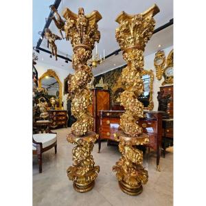 Pair Of Large Gilded Bronze Torso Columns 18th Century