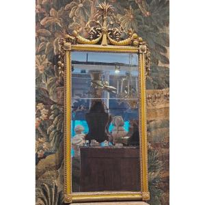 Large Carved And Gilded Wooden Mirror, Louis XVI Period, 18th Century 
