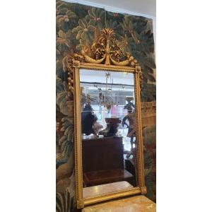 Large Carved And Gilded Wooden Mirror, Louis XVI Period, 18th Century