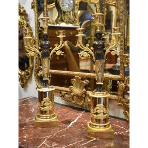 Paire De Grand Candélabres "Aux Cariatides" Epoque Consulat XVIII ème