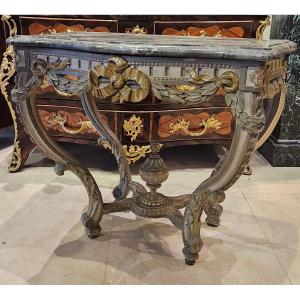 TR: Console En Chêne Sculpté Polychrome Époque Transition XVIII ème
