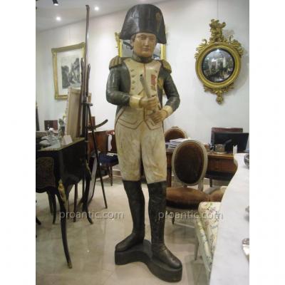 Grande Statue Napoléon 1er En Bois Sculpté Polychrome XIX ème