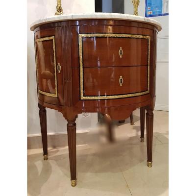 Commode Demi-lune En Acajou  Estampillée CANABAS Epoque Louis XVI  