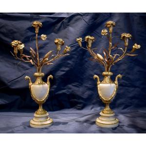 Paire De Candélabres "Vases Fleuris" Epoque Louis XVI  XVIII ème