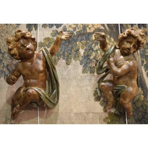 Pair Of Putti In Carved Linden Louis XIV Period XVII