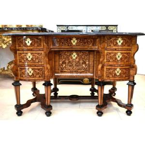 Mazarin Desk In Marquetry Louis XIV XVII Period