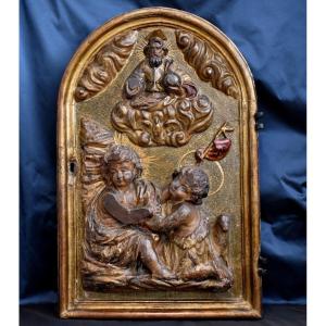 Grande Porte De Tabernacle En Bois Sculpté Italie XVIII ème