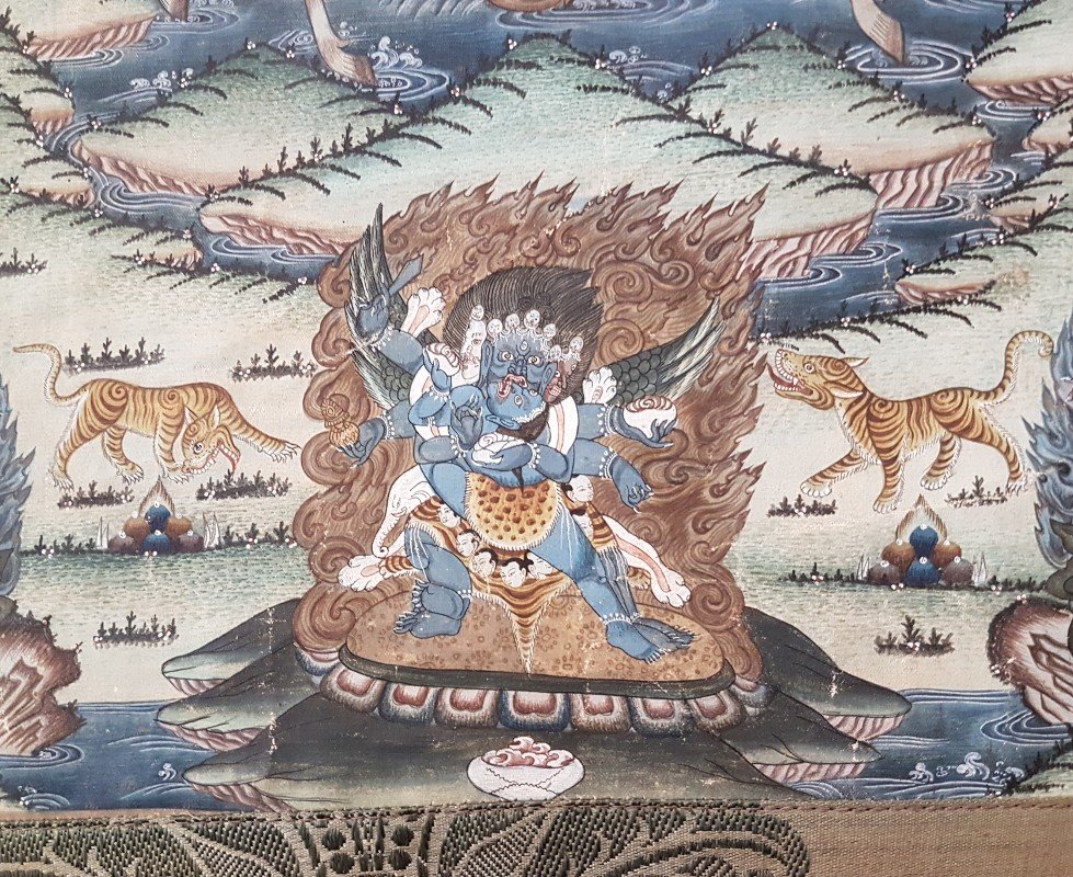 Tibetan Thangka Palden Lhamo, Buddhist Painting Late 19th / Early 20th Century.-photo-4