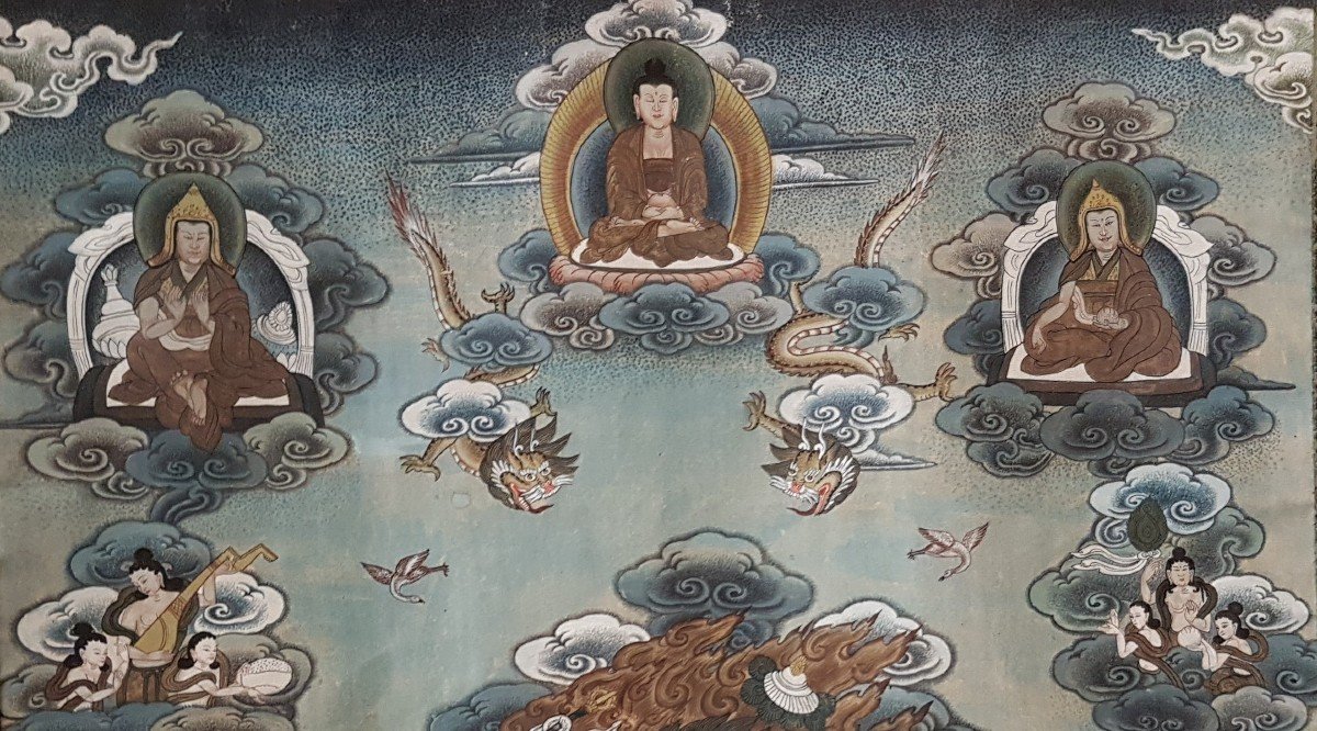 Tibetan Thangka Palden Lhamo, Buddhist Painting Late 19th / Early 20th Century.-photo-3