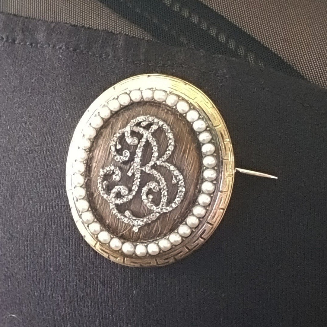 Broche De Souvenir Ou De Deuil En Cheveux, Or, Diamants, Perles 19 ème Siècle-photo-8