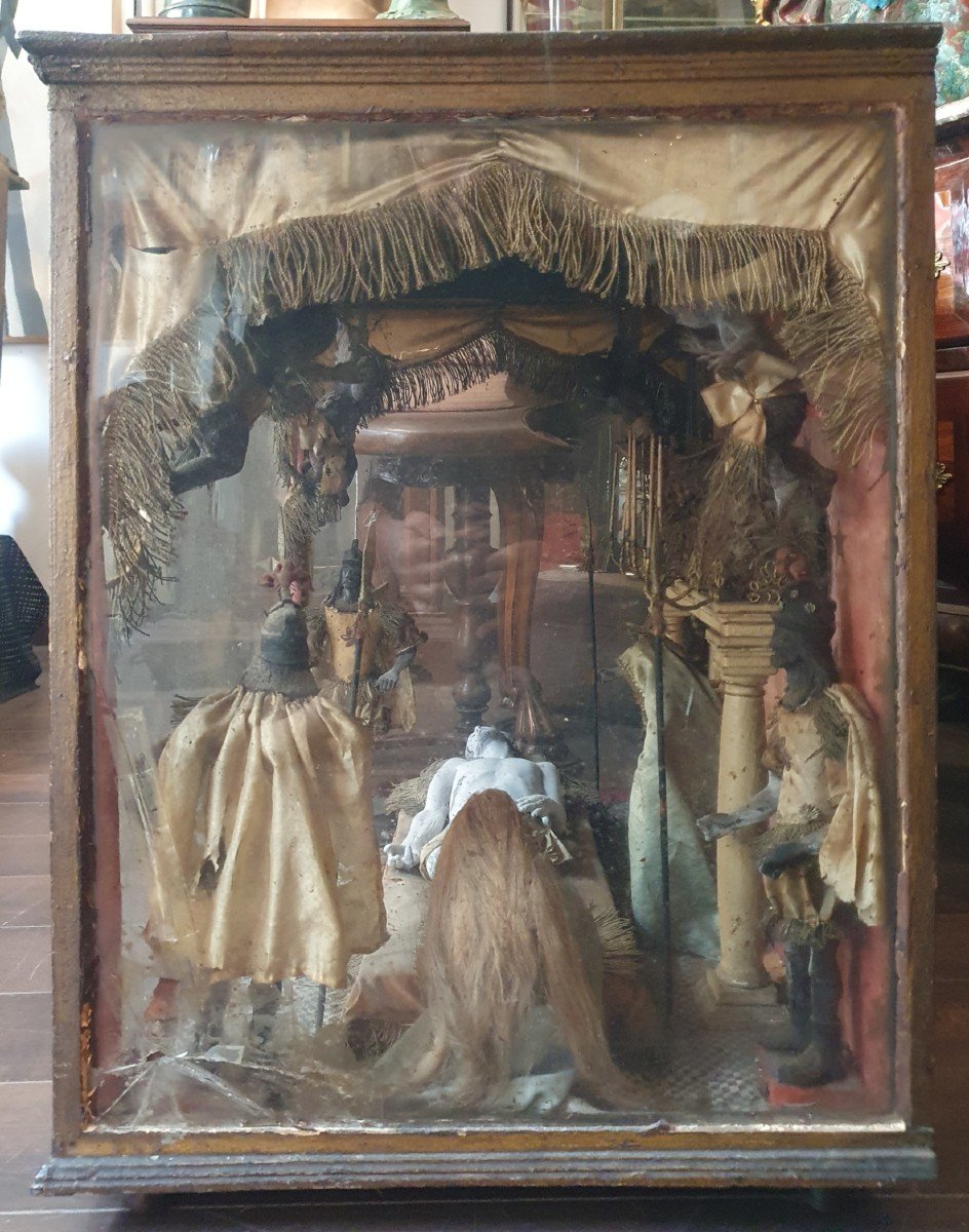 Religiosa: Devotional Display Case In Dressed Wax. 18th Century-photo-4
