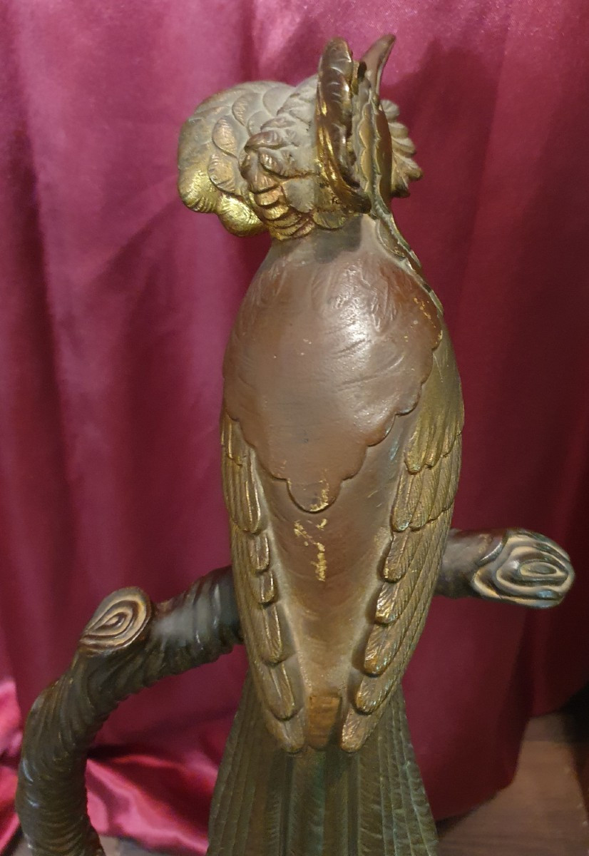 Sculpture D’oiseau Sur Une Branche En Bronze Et Socle En Marbre Signée Molins Circa 1930-photo-2