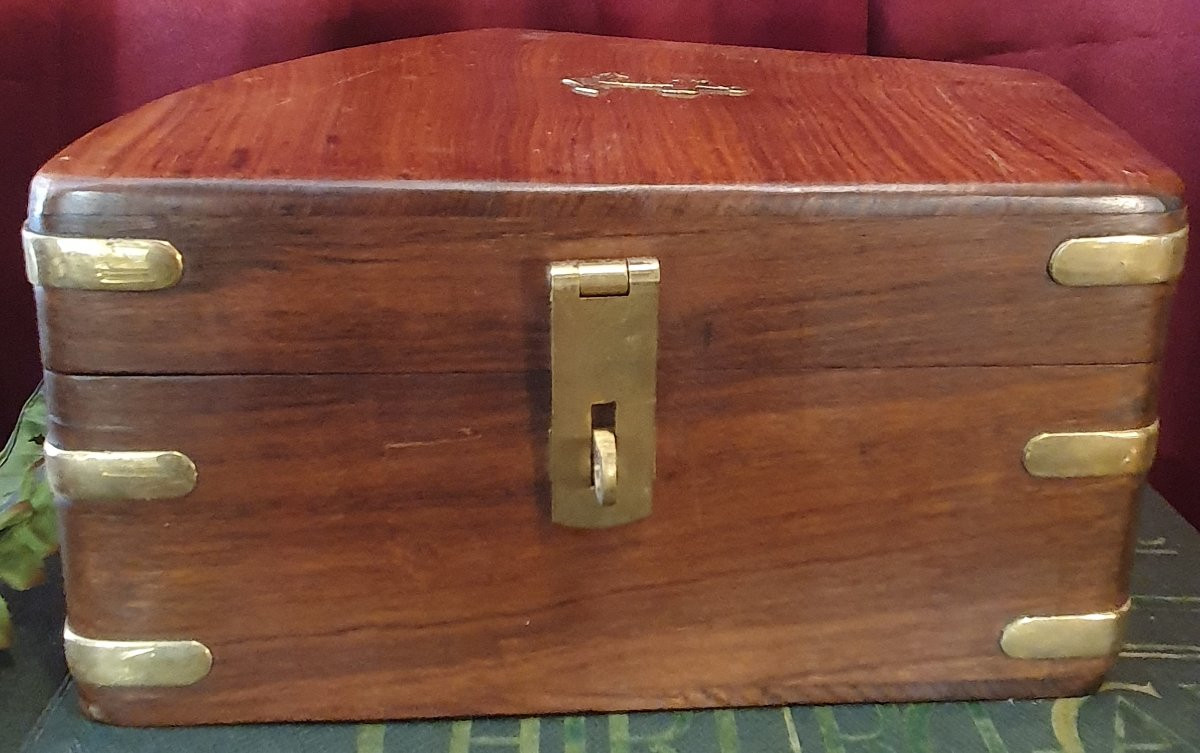 Brass Sextant And Its Exotic Wood Box 20 Th Century-photo-4