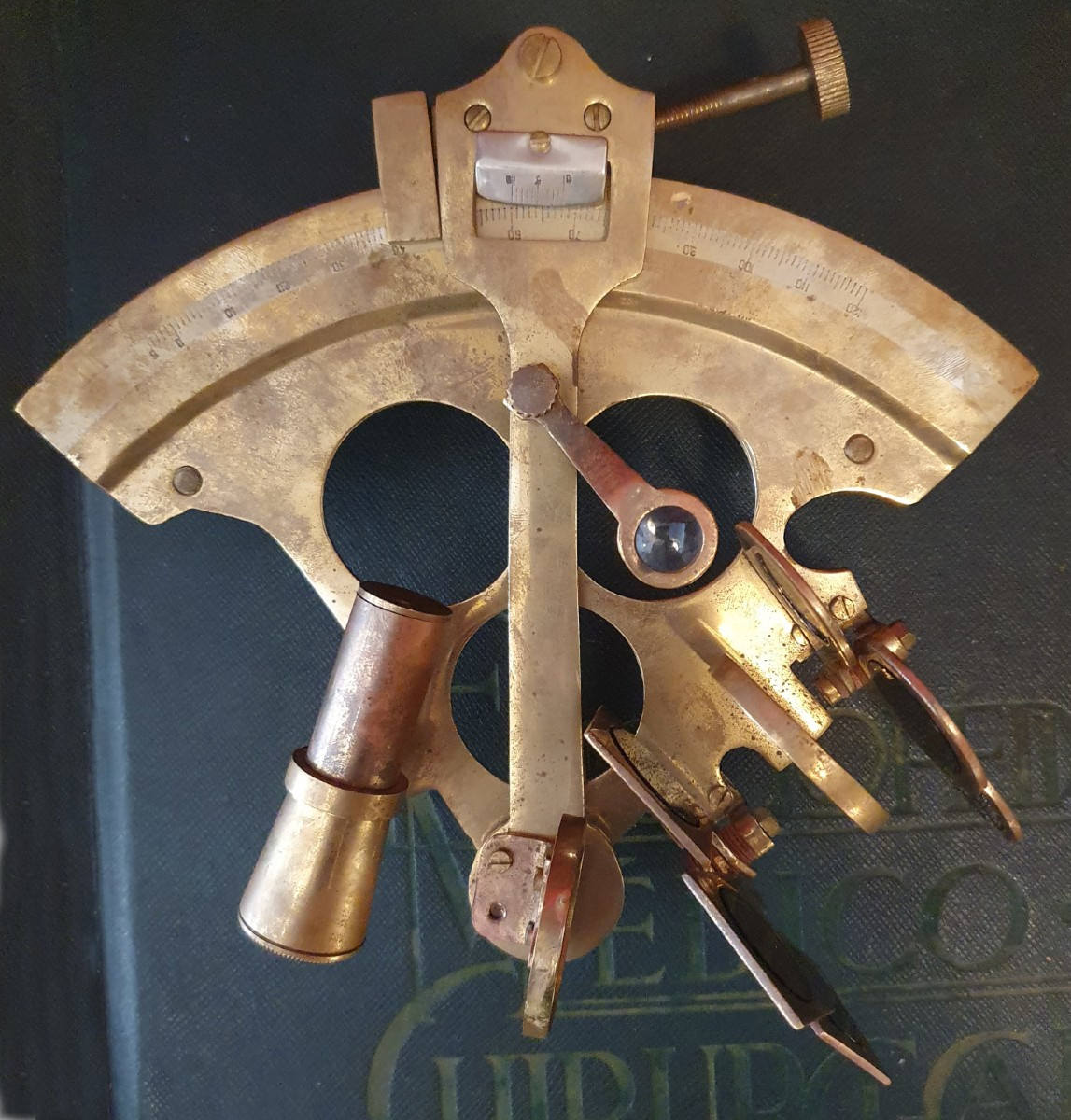Brass Sextant And Its Exotic Wood Box 20 Th Century-photo-5