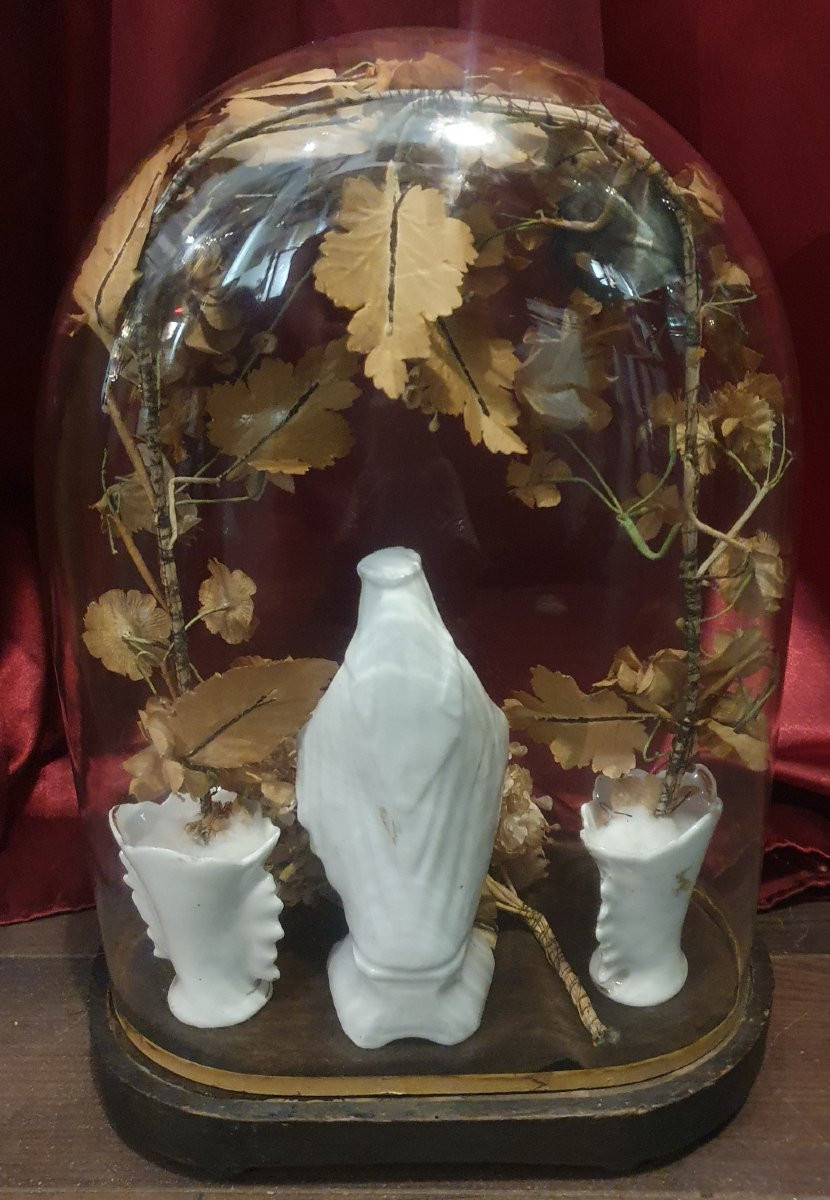 Petit globe de  mariée et son intérieur avec vierge, vases et bouquet de la mariée Napoléon III-photo-3