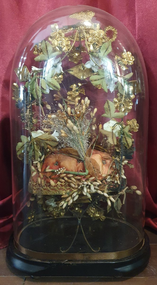 Globe de mariée Napoléon III avec couronne, bouquet et broche-photo-4