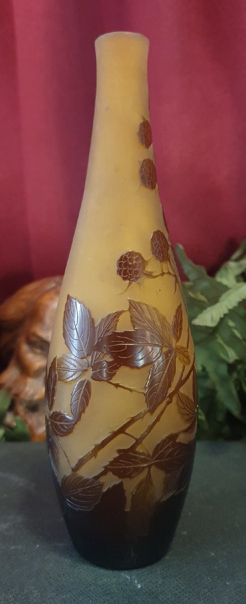 Single-flower Vase émile Gallé With Mulberry Branches Circa 1920 -photo-4