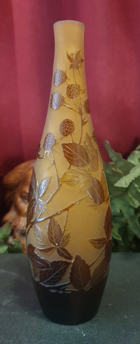 Single-flower Vase émile Gallé With Mulberry Branches Circa 1920 