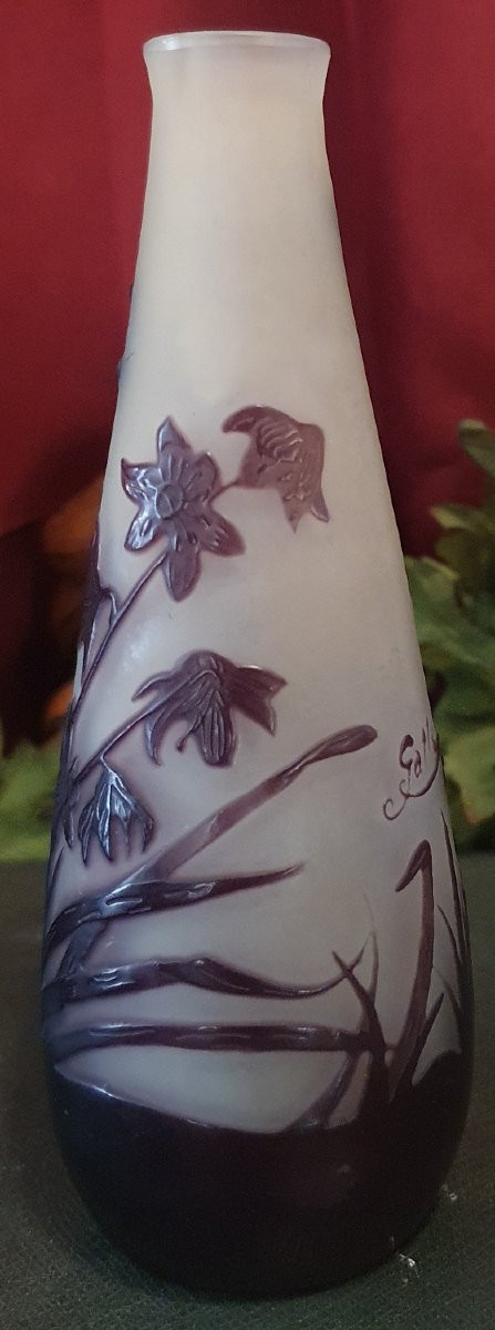 Gallé Single-flower Vase With Marsh Plants Circa 1900/1920-photo-1