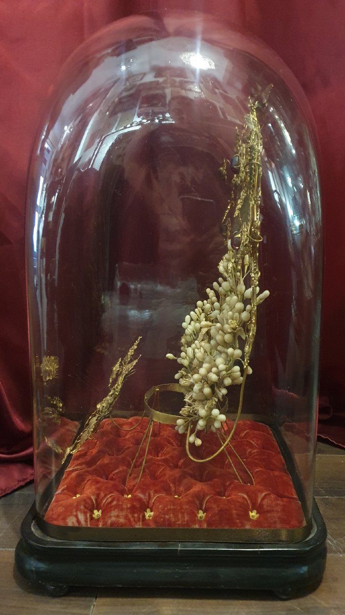 Napoleon III Square-based Bridal Globe With Crown And Engraved Mirror-photo-3