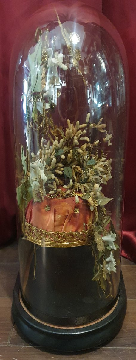 Napoleon III Wedding Globe With Oval Mirror Base, Crown And Bouquet.-photo-1