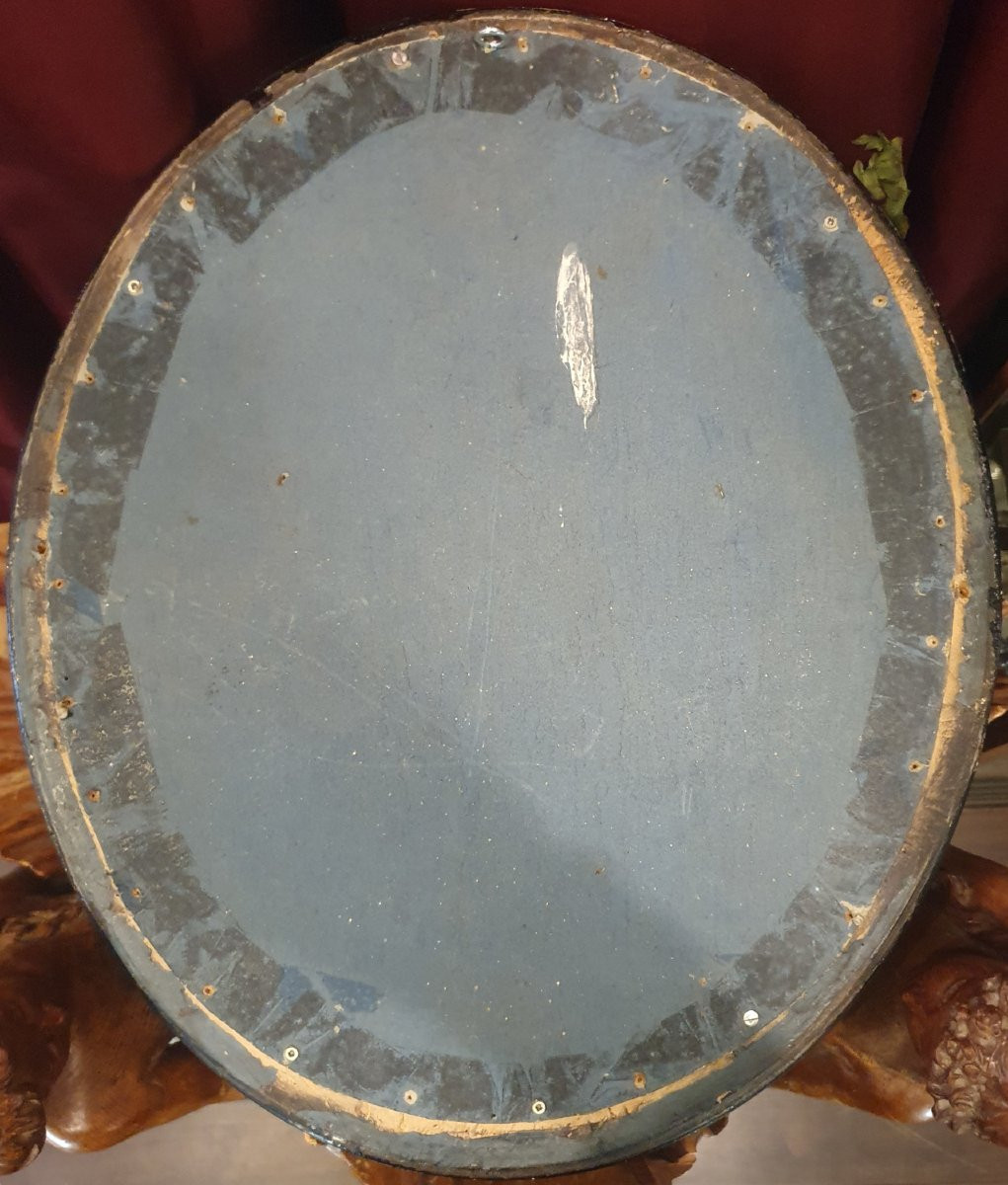 Cadre ancien en cheveux à décor héraldique, photographies et sable teinté-photo-2