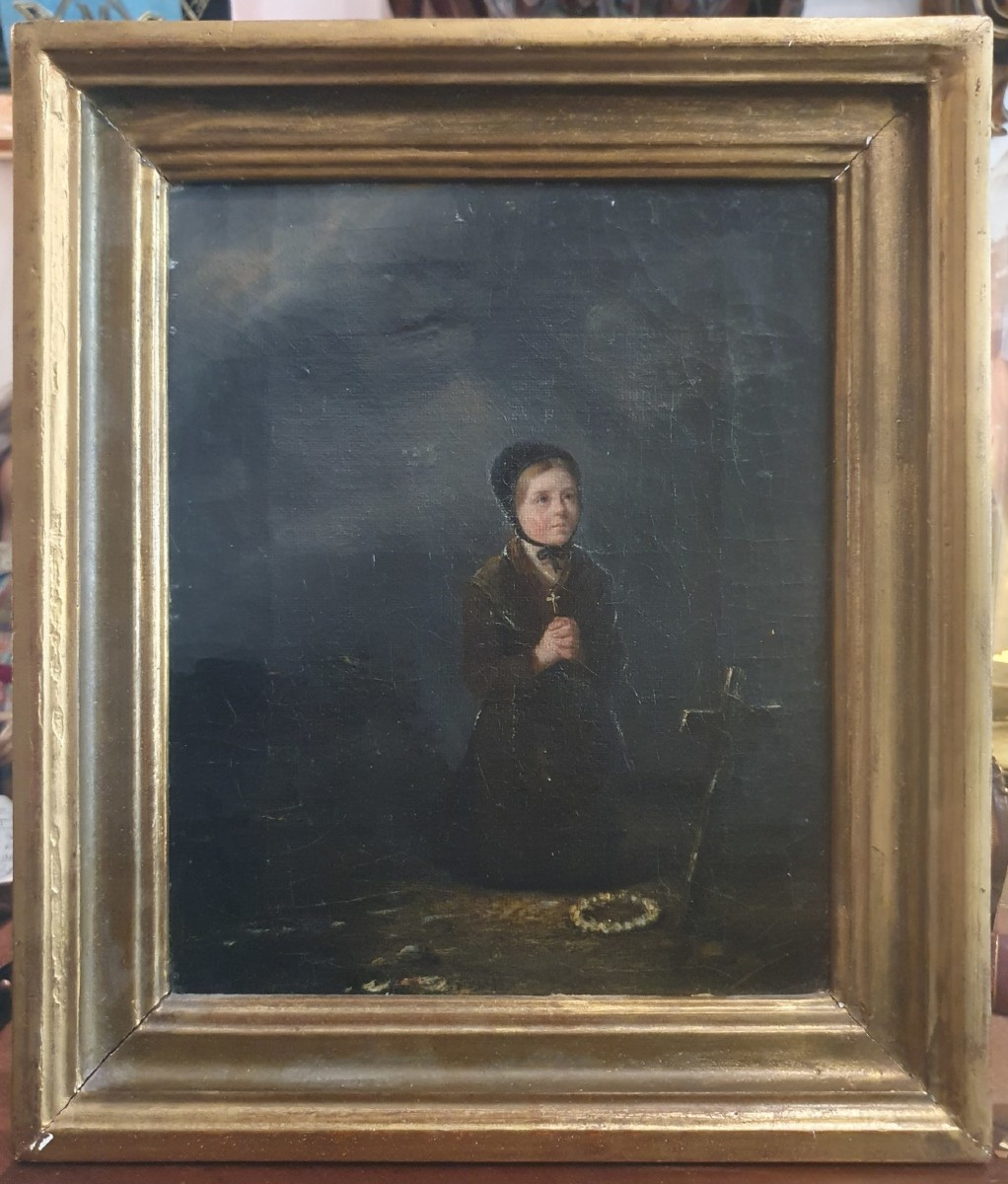 Oil On Canvas, Girl Praying In The Cemetery, French School, Circa 1850–1865