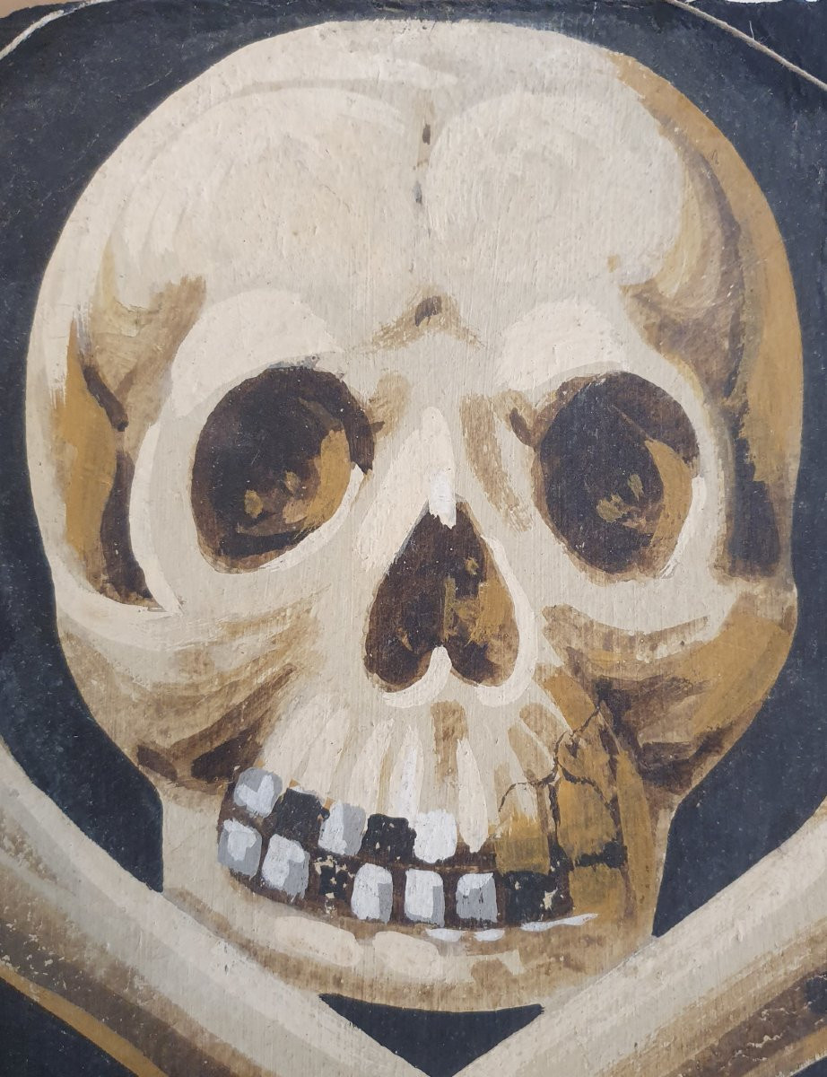 Panneau peint à motif de tête de mort dans la tradition memento mori fin XIXᵉ / début XXᵉ-photo-2