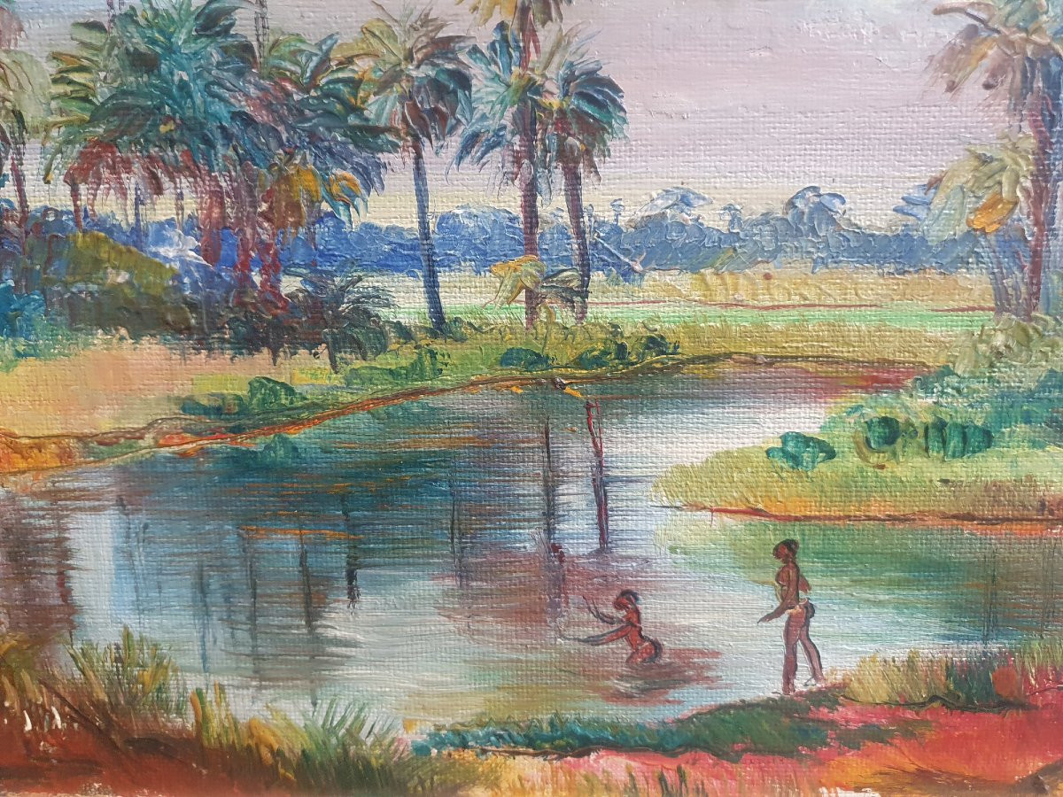 Oil Painting: Lively African Landscape, Ziguinchor, 1963, By Jacques De Saint-seine-photo-4