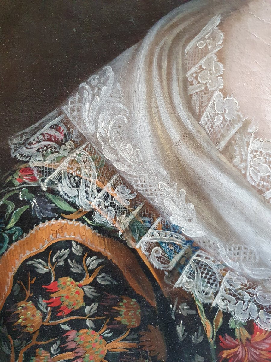 Portrait d'une femme de la bourgeoisie en costume richement ouvragé daté 1759 -photo-3