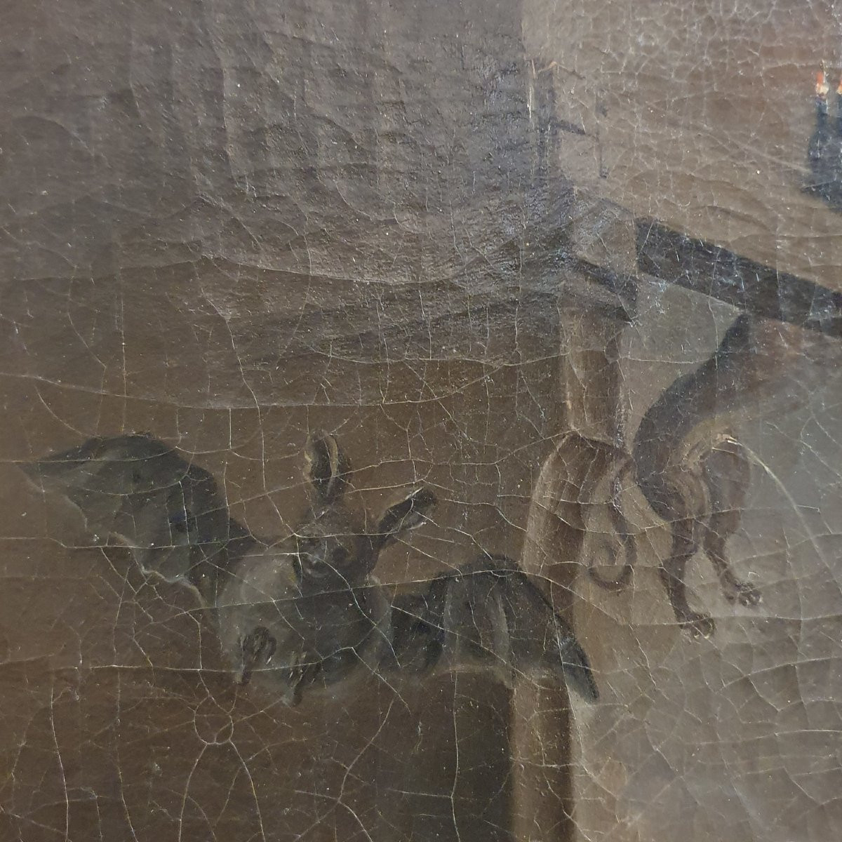Huile sur toile XVIIIᵉ siècle d’après David Teniers «Sorcières se préparant pour le Sabbat»-photo-3