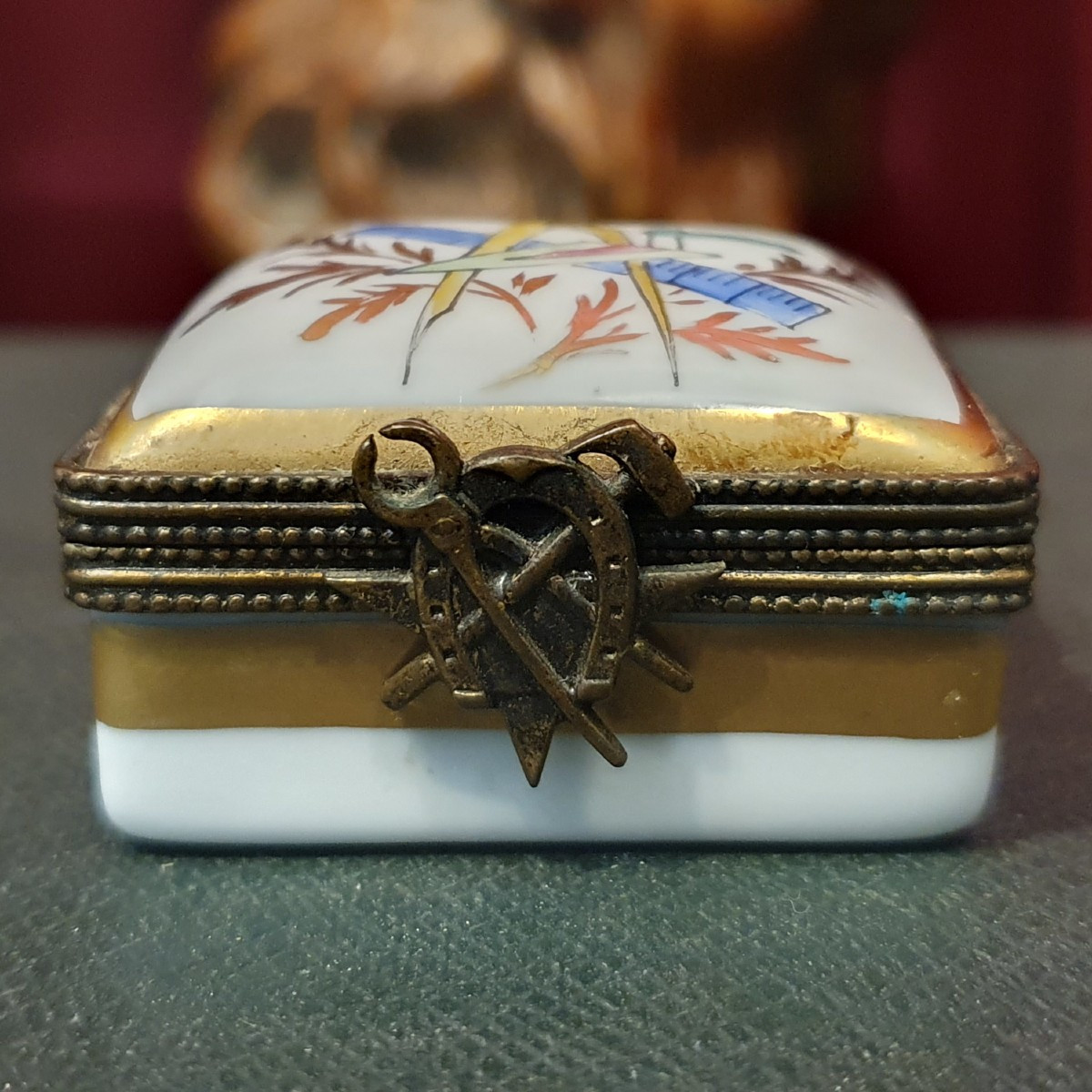 Miniature Porcelain Box With Masonic Decoration, Late 19th / Early 20th Century