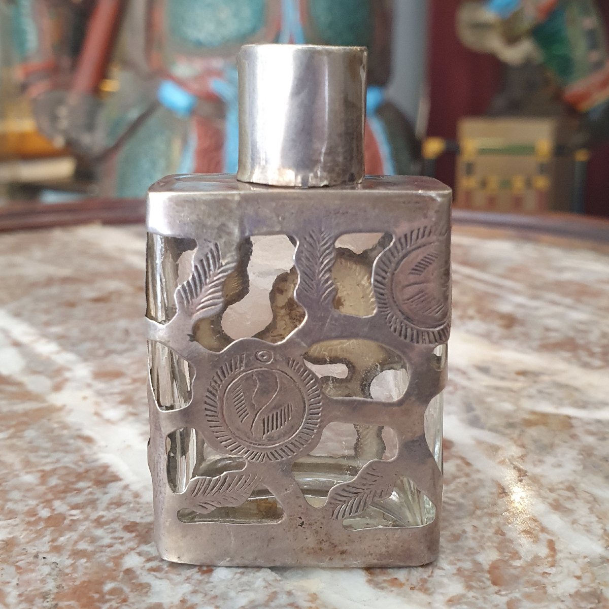 Flacon à parfum en verre et argent, Mexique, circa 1950 / 1970-photo-3