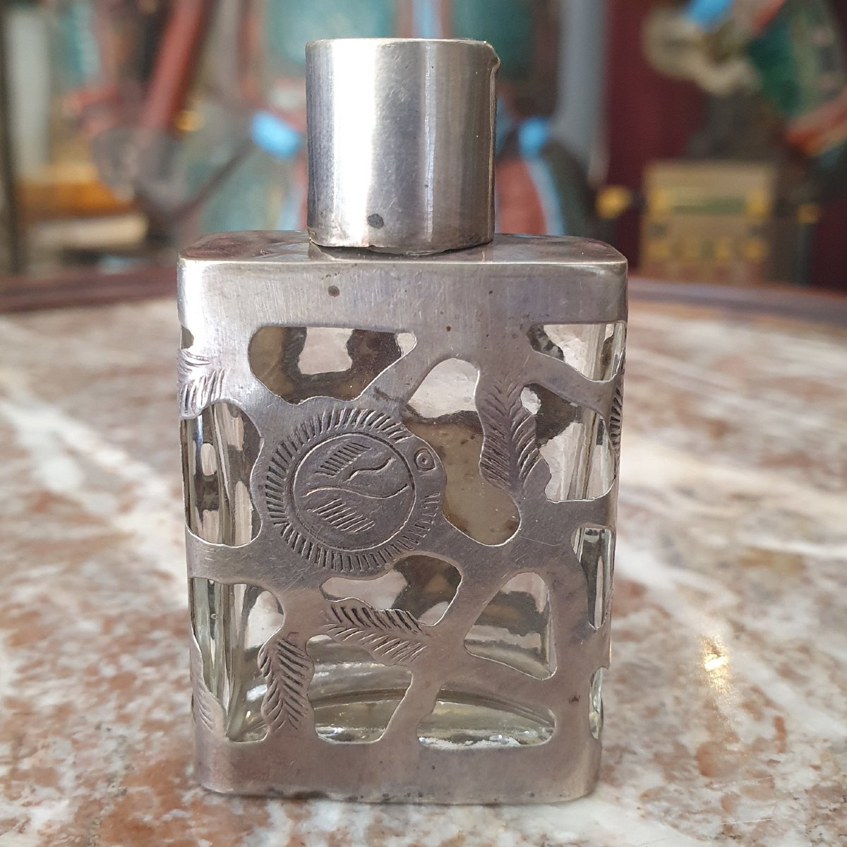 Flacon à parfum en verre et argent, Mexique, circa 1950 / 1970