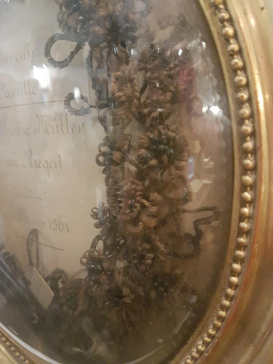 Funeral Art: Mourning Hair Work 2nd Half Of The 19th Century Napoleon III-photo-3