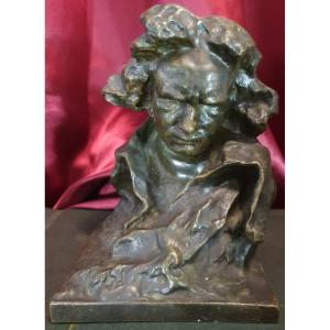 Buste De Beethoven En Bronze Patine Brun-noir De Naum Lvovic Aronson